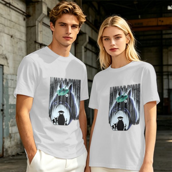 Olive T-shirt with My Neighbor Totoro Rain Scene Print