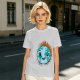 Olive T-shirt with Worn Burning Earth Graphic and 'Fine Thanks' Text