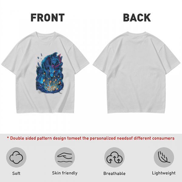 Olive T-Shirt With Blue Fantasy Monster Graphic Print