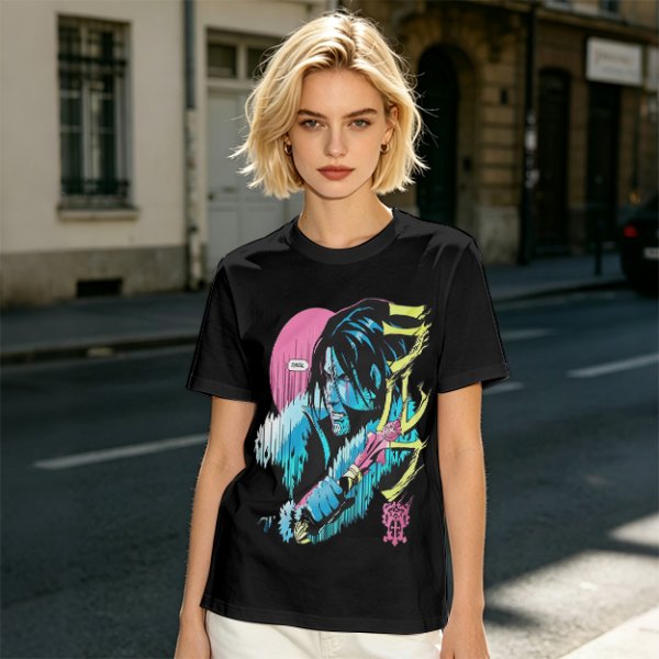 Olive T-shirt with Anime Vampire Hunter Character Graphic