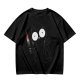 Olive T-shirt with a black cartoon cat holding a bloodied knife