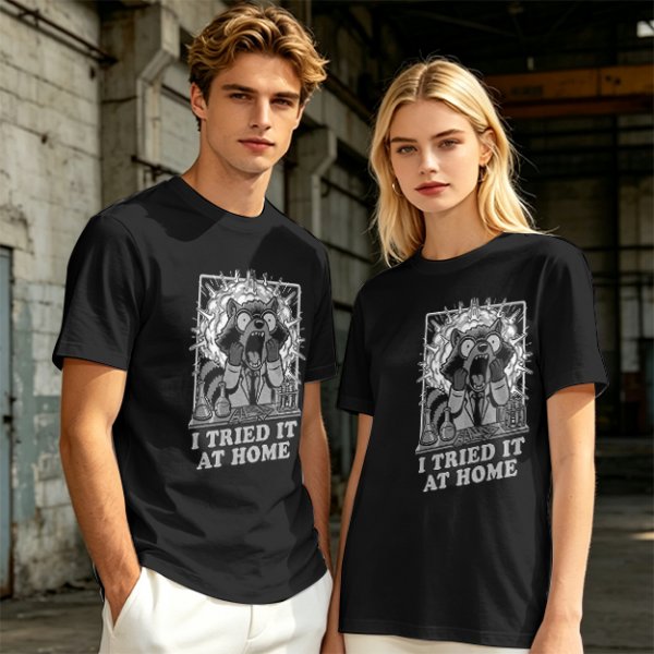 Olive Graphic Tee With Shocked Raccoon Scientist I Tried It At Home Print