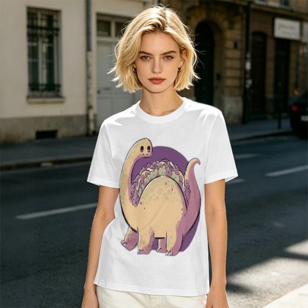 Olive T-Shirt with Cute Brontosaurus Taco Dinosaur Graphic
