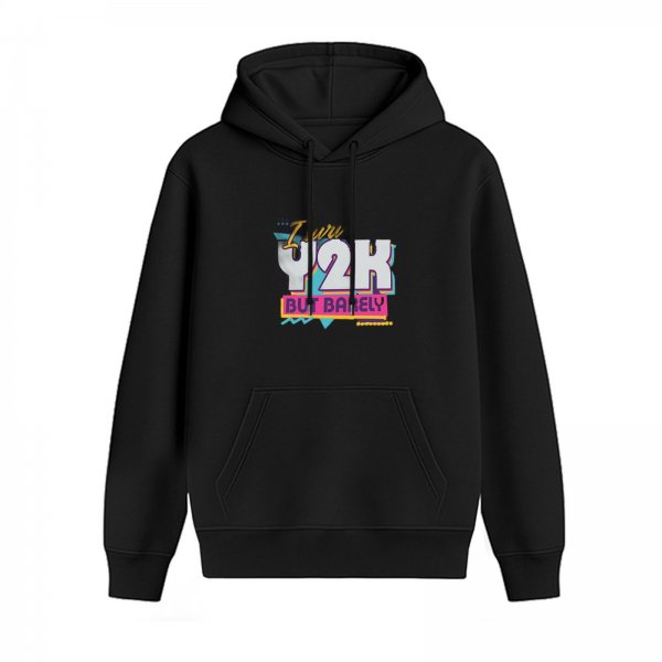 Black Hoodie With "I Survived Y2K But Barely" Retro Graphic