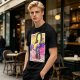 Oriental anime character graphic olive green casual t-shirt