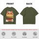Olive T-Shirt With Cute Cat Burger And Kittens Print