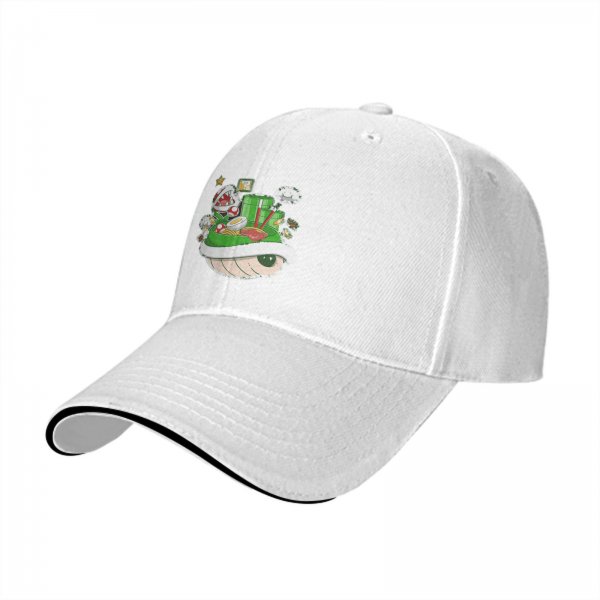 Black Baseball Cap With Super Mario Themed Ramen Artwork