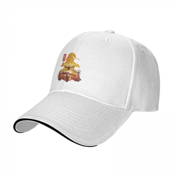 Black Baseball Cap With Anime Silhouette Art Print