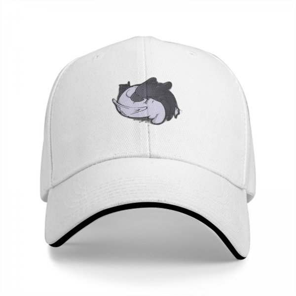 Black Baseball Cap With Sleeping Cat Graphic Print