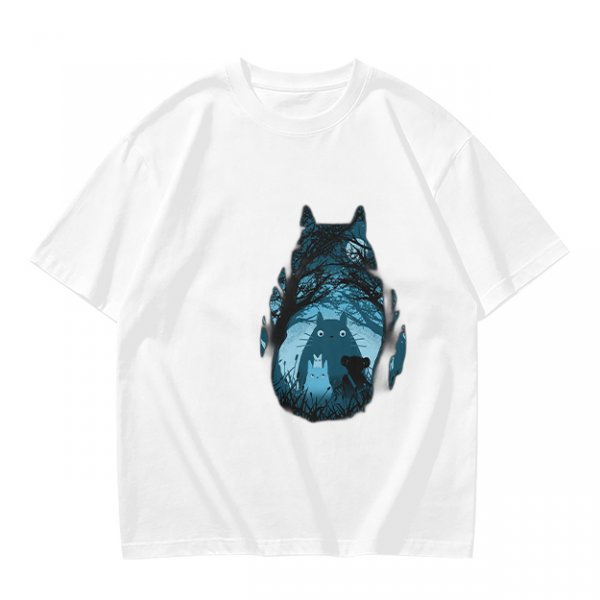 Olive T-shirt with Totoro Forest Silhouette Graphic Print