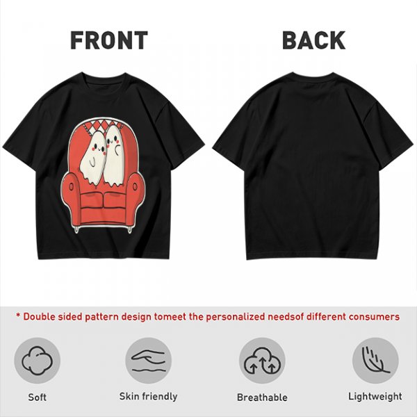 Olive T-Shirt with Cute Ghosts on Red Armchair Graphic