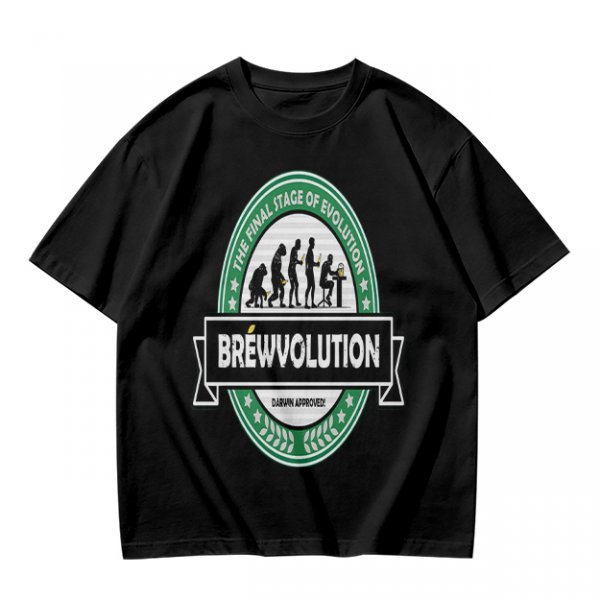 Olive t-shirt with 'Brewvolution' beer evolution graphic design