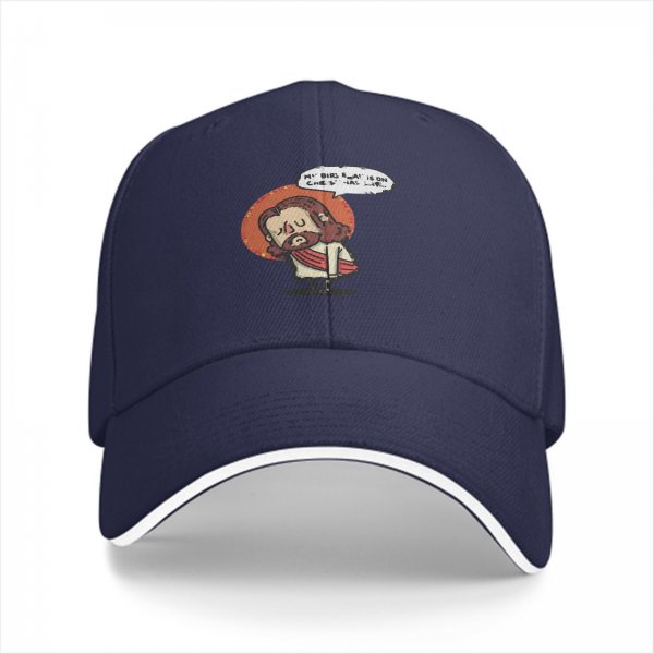 Black Baseball Cap With Cute Cartoon Jesus Graphic And Speech Bubble