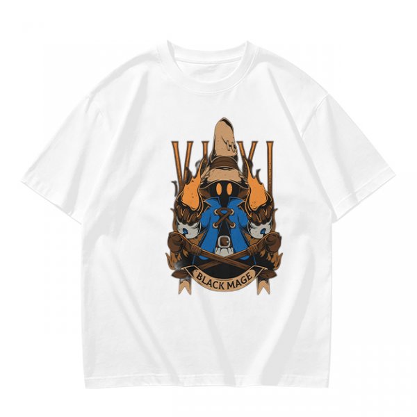 Olive Green T-Shirt with Final Fantasy Black Mage Graphic Print