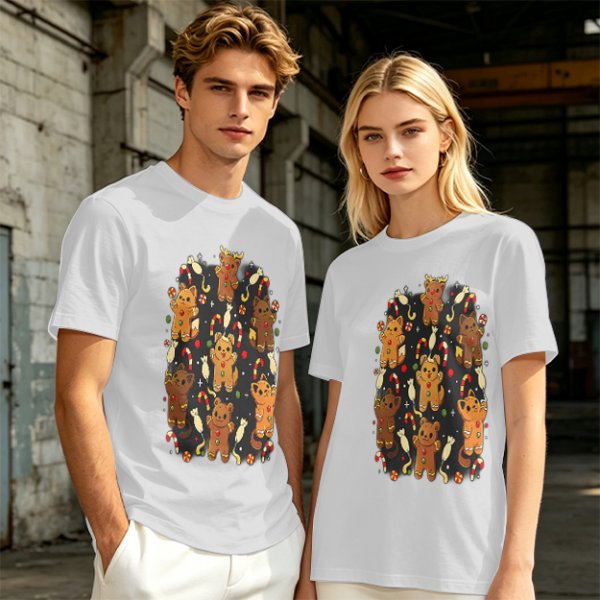 Olive T-Shirt With Cute Gingerbread Animal Christmas Print