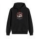 Black hoodie with trash panda graphic and playful text design