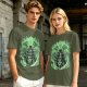 Olive T-Shirt With Skeleton Gentleman And Green Flames Art