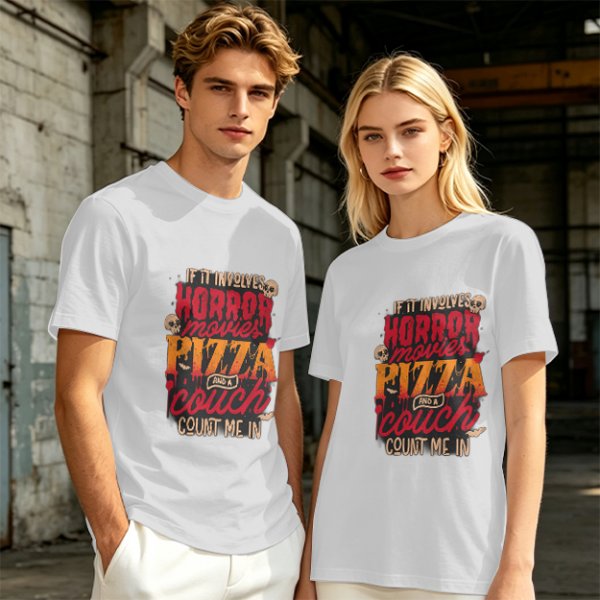 Horror Movies Pizza Couch Count Me In Graphic T-Shirt