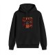 Black hoodie with horror themed graphic print of characters and text