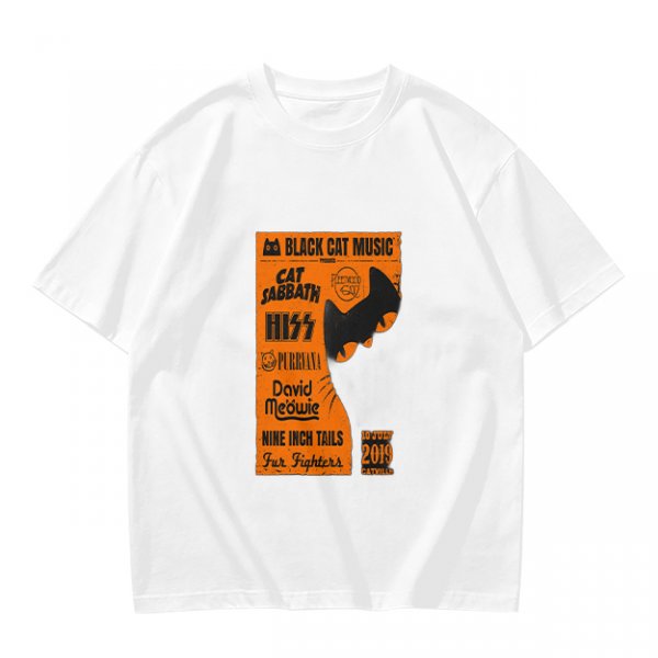 Olive T-Shirt with Cat-Themed Rock Band Concert Poster Print
