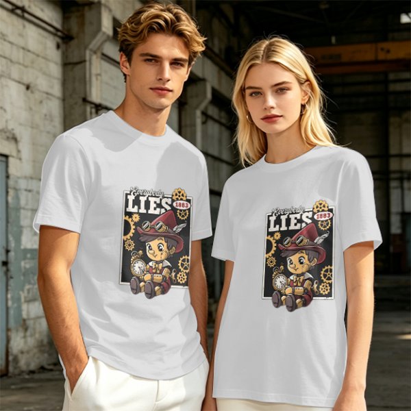 Olive t-shirt with steampunk Pinocchio 'Everybody Lies' graphic print