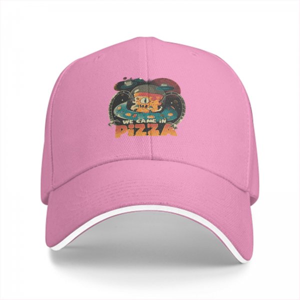 Black baseball cap with 'We Came In Pizza' alien UFO graphic