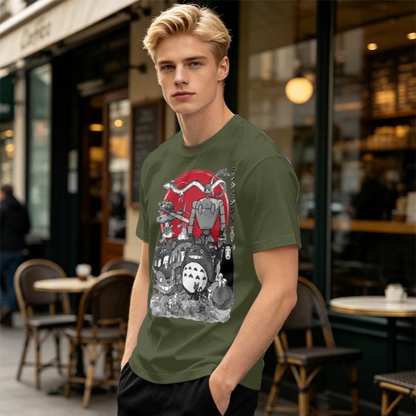 Studio Ghibli Characters Graphic Olive T-Shirt