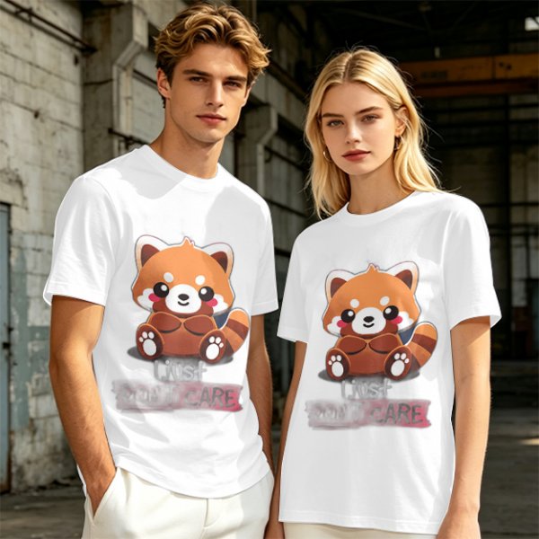 Olive T-Shirt with Cute Red Panda and I Just Don't Care Print