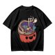 Halloween pumpkin ramen bowl with cute monster graphic t-shirt
