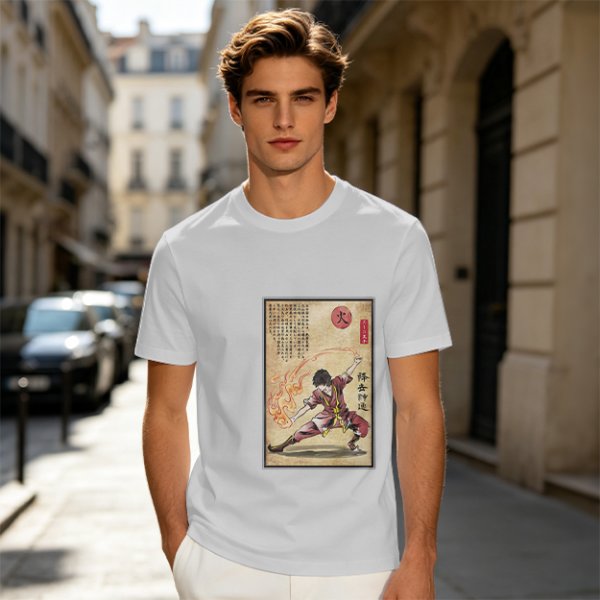 Olive t-shirt with firebender martial arts graphic print