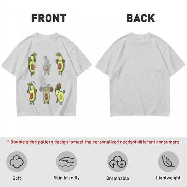 Olive Green T-Shirt with Cartoon Avocado Fitness Characters Print