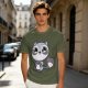 Olive T-Shirt with Cute Raccoon Holding Coffee Mug Print
