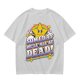 Olive graphic t-shirt with 'Someday We'll All Be Dead!' star and rainbow print