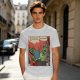 Olive t-shirt with comic print of Hulk and Thor mid-smashed interaction