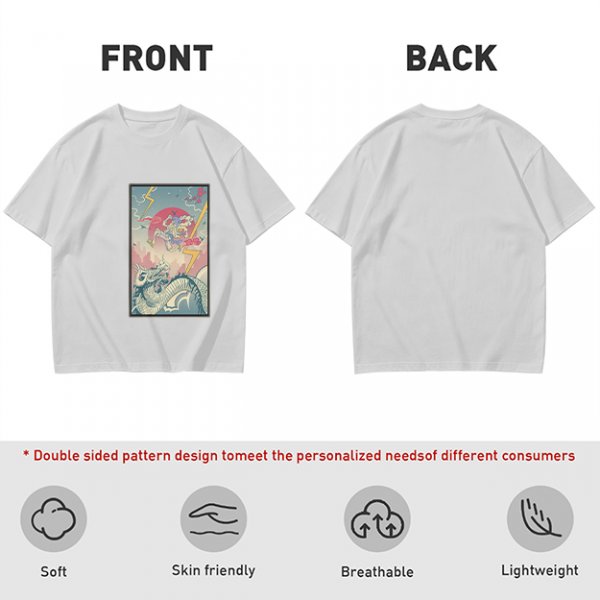 Olive T-shirt with Japanese style dragon and lightning graphic print