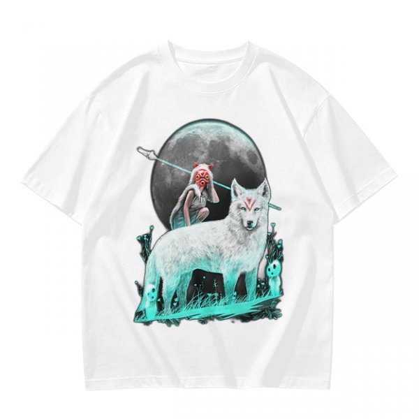 Olive T-Shirt With Wolf Warrior And Moon Forest Art Print