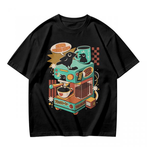 Strong Coffee Club Crow Espresso Machine T-Shirt Art