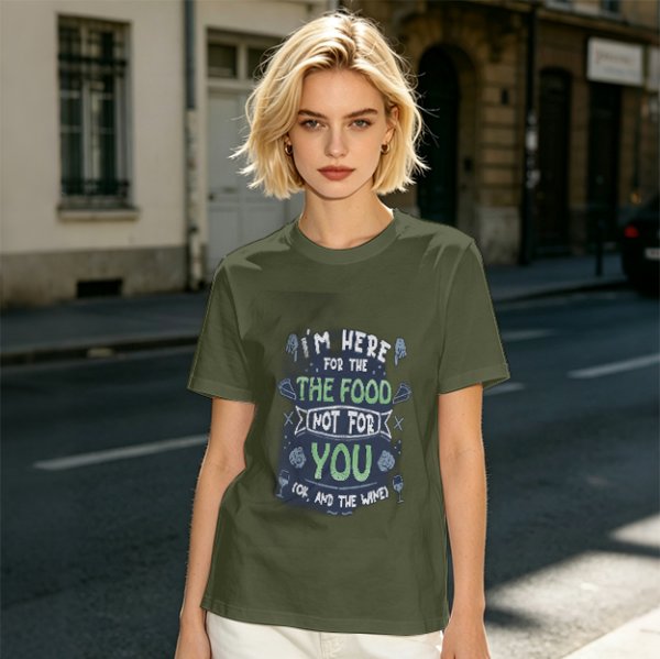 Olive graphic t-shirt with funny food and wine quote design