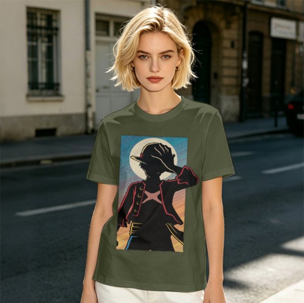 Olive Anime Character Silhouette Graphic T-Shirt