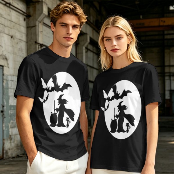 Olive Halloween Witch Silhouette Graphic Short Sleeve T-Shirt