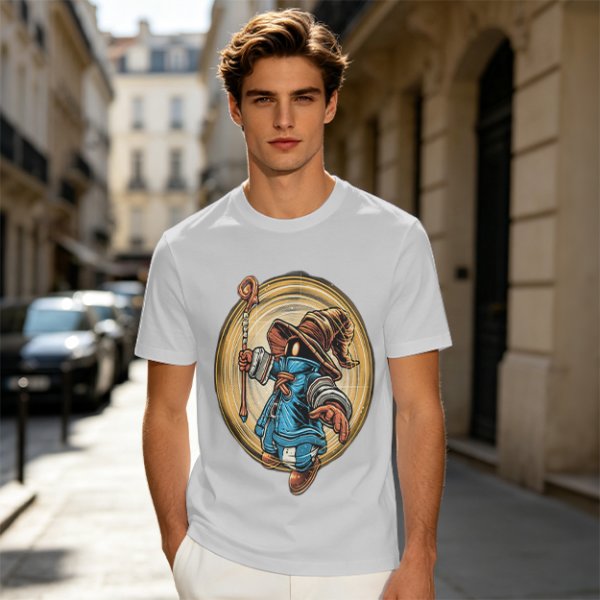 Olive T-Shirt With Fantasy Wizard Character Graphic Print
