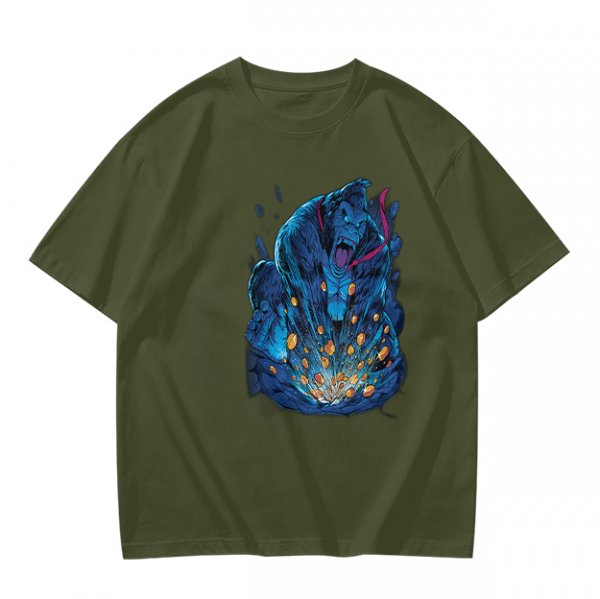 Olive T-Shirt With Blue Fantasy Monster Graphic Print