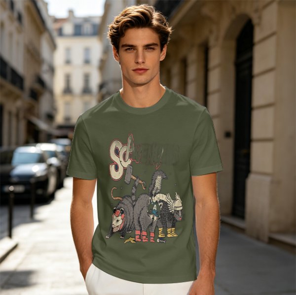 Olive Green T-Shirt With Superhero Animal Squad Graphic Print