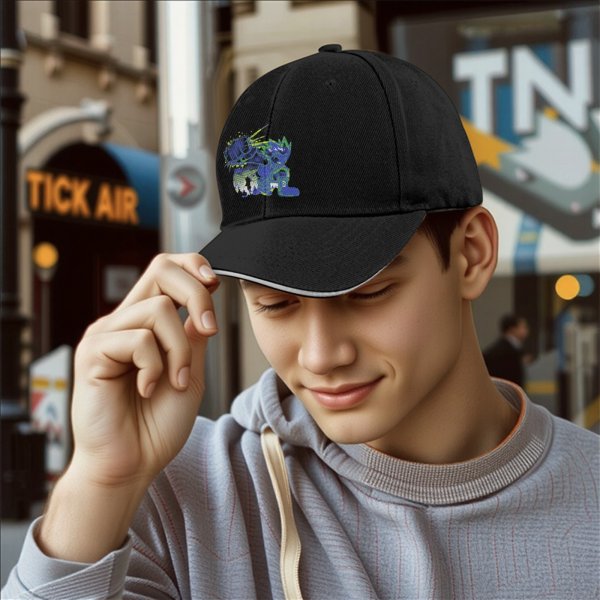 Black Baseball Cap With Anime Superhero Punch Graphic Print