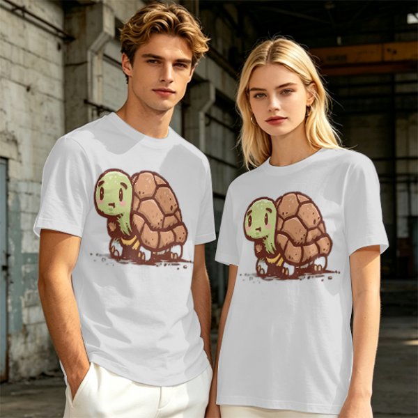 Olive Green T-Shirt With Cute Cartoon Turtle Graphic