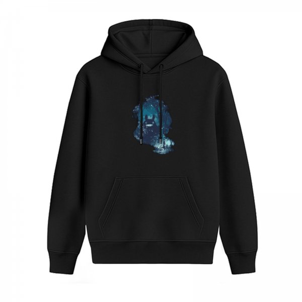 Black hoodie with Totoro starry forest graphic print