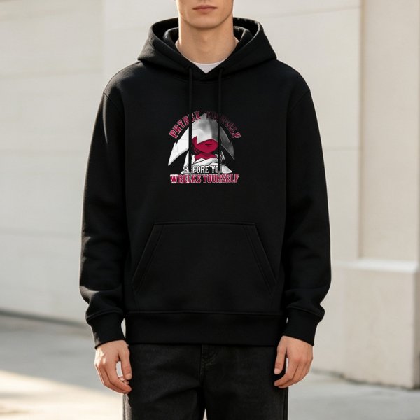 Black hoodie with Phyrexian themed 'Phyrex Yourself' graphic print