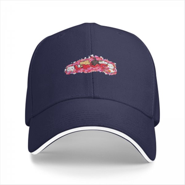 Black baseball cap with cute cat and pink floral graphic