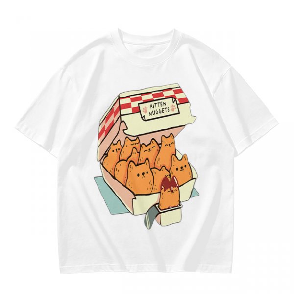Olive T-Shirt With Kitten Nuggets Fried Chicken Box Graphic