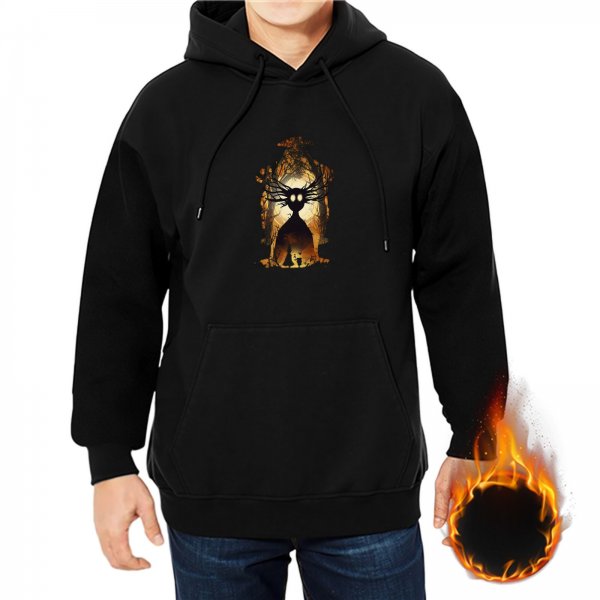 Black Hoodie With Spooky Forest Creature Silhouette Print